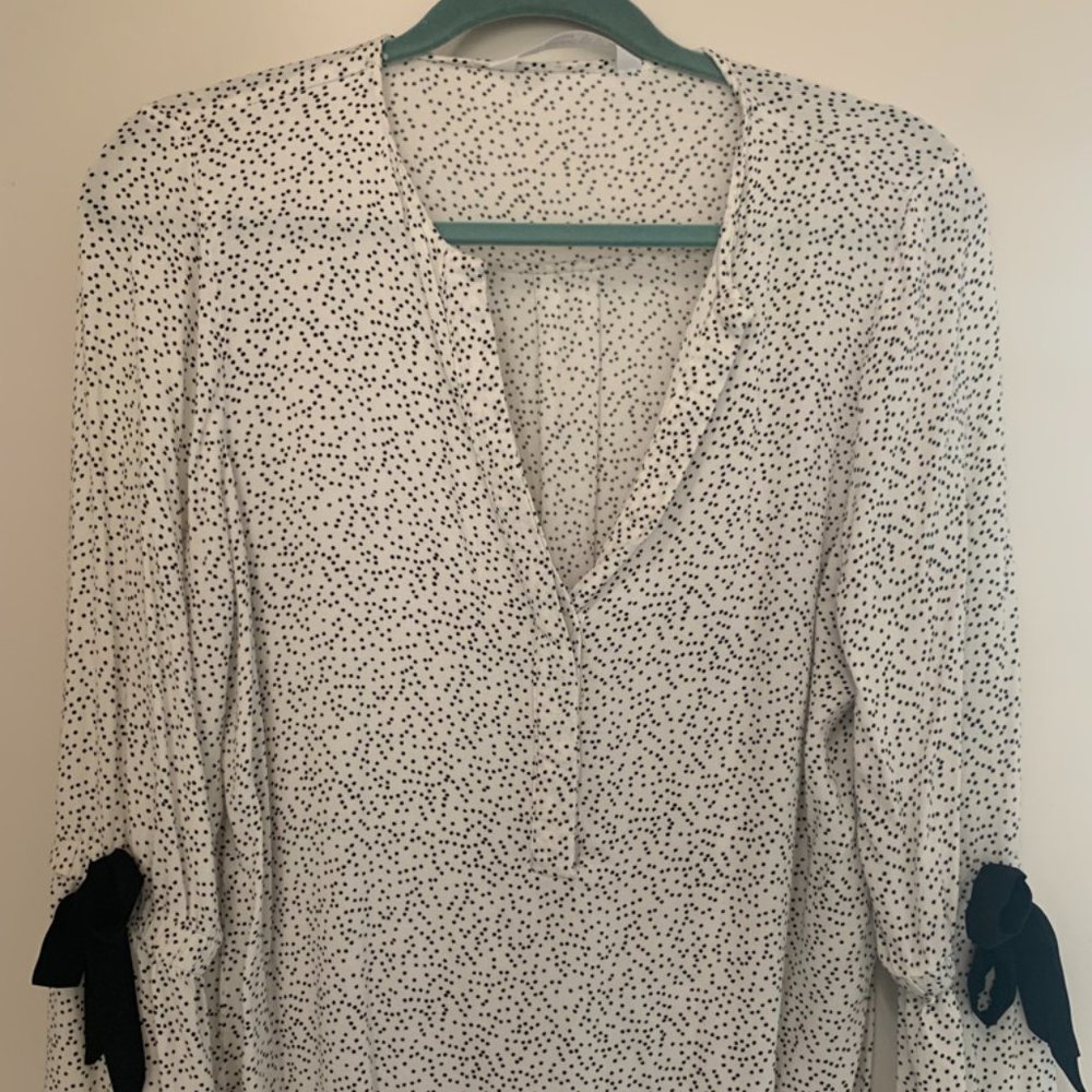 Zara White & Black Spotted Blouse